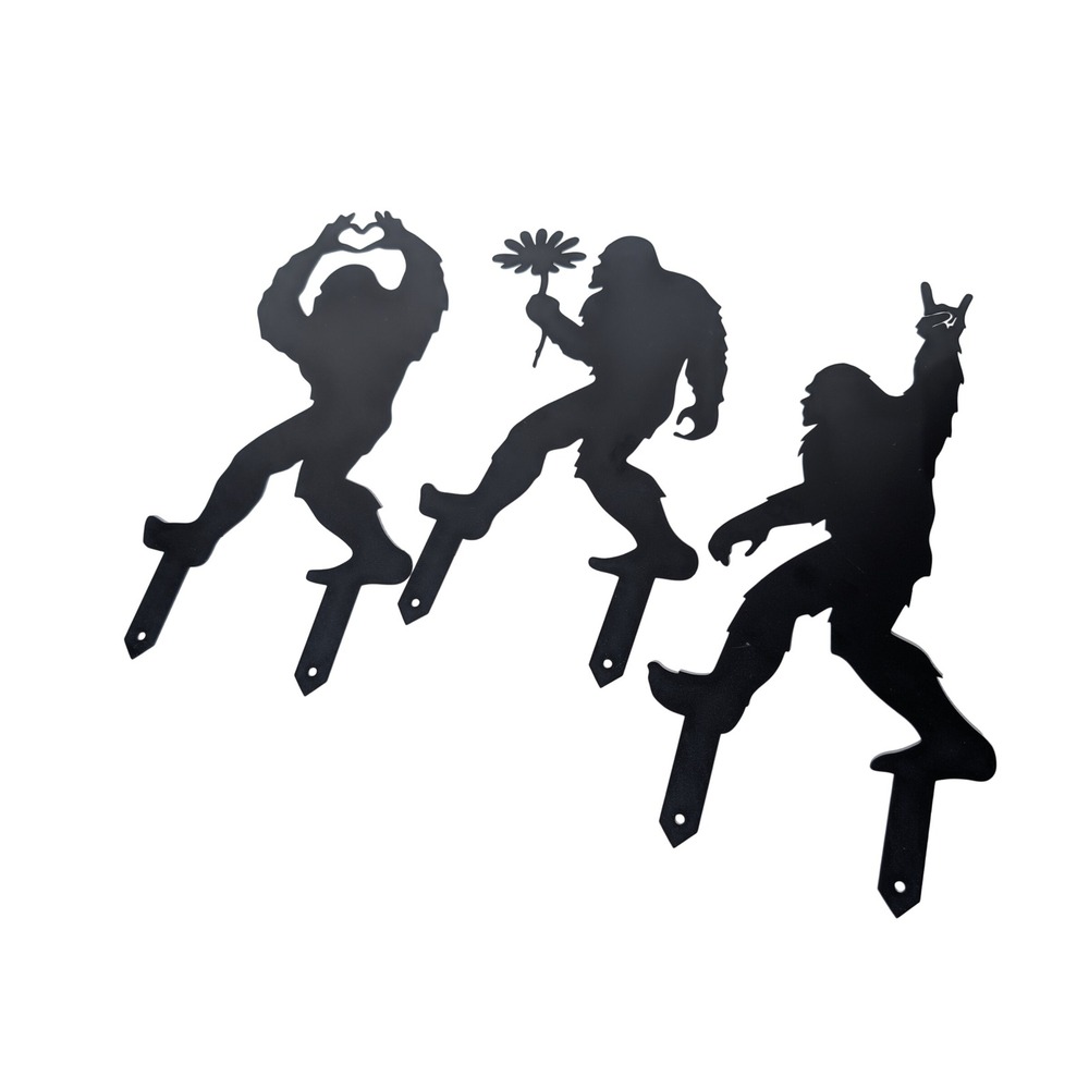 Bigfoot Sasquatch Metal Garden Stakes Set of 3 Black Silhouette Yard Art Decor
